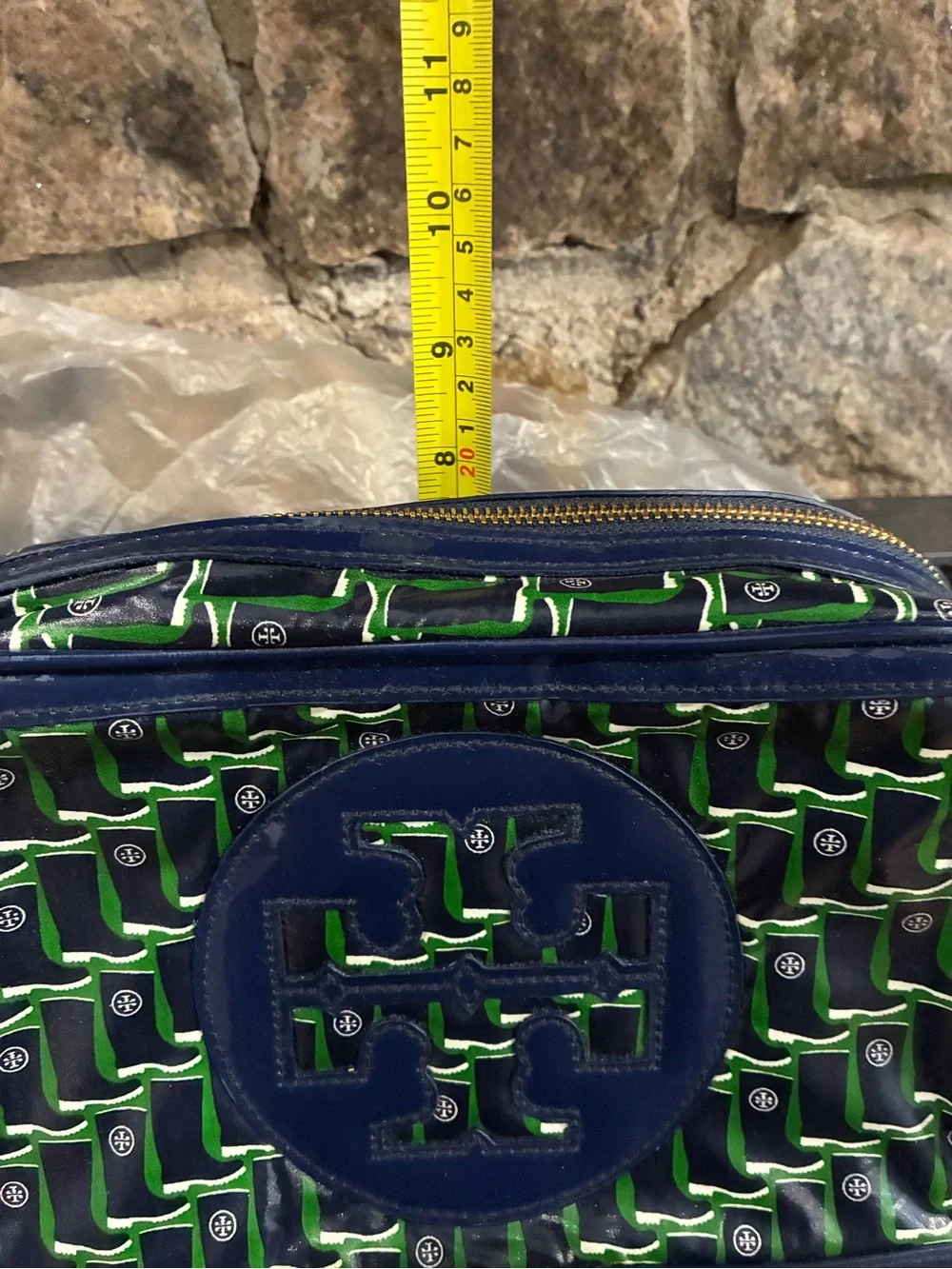 Tory Burch Rain Boot Large Cosmetic Case Bag Navy Galoshes 416 Blue Green NWT